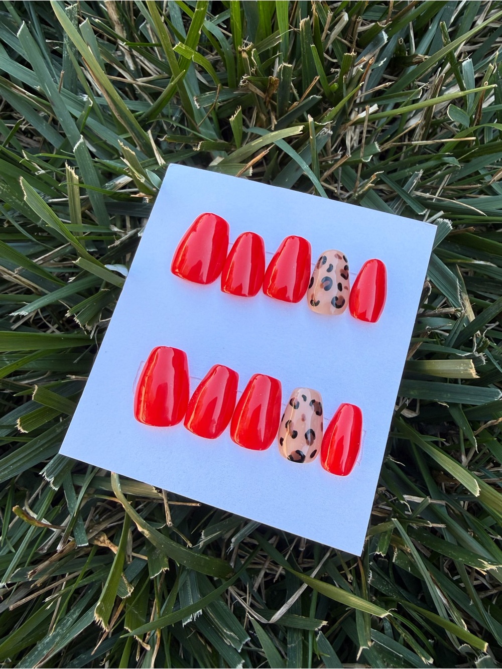 Red Leopard Accent Press-On Nails Small